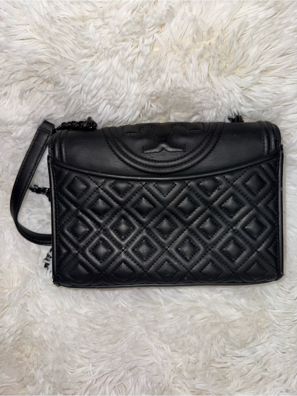Tory Burch Fleming Black Matte Leather Convertible Shoulder Crossbody Bag - Picture 6 of 15